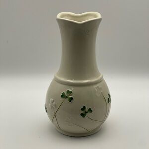White Vase with Green Clover Design